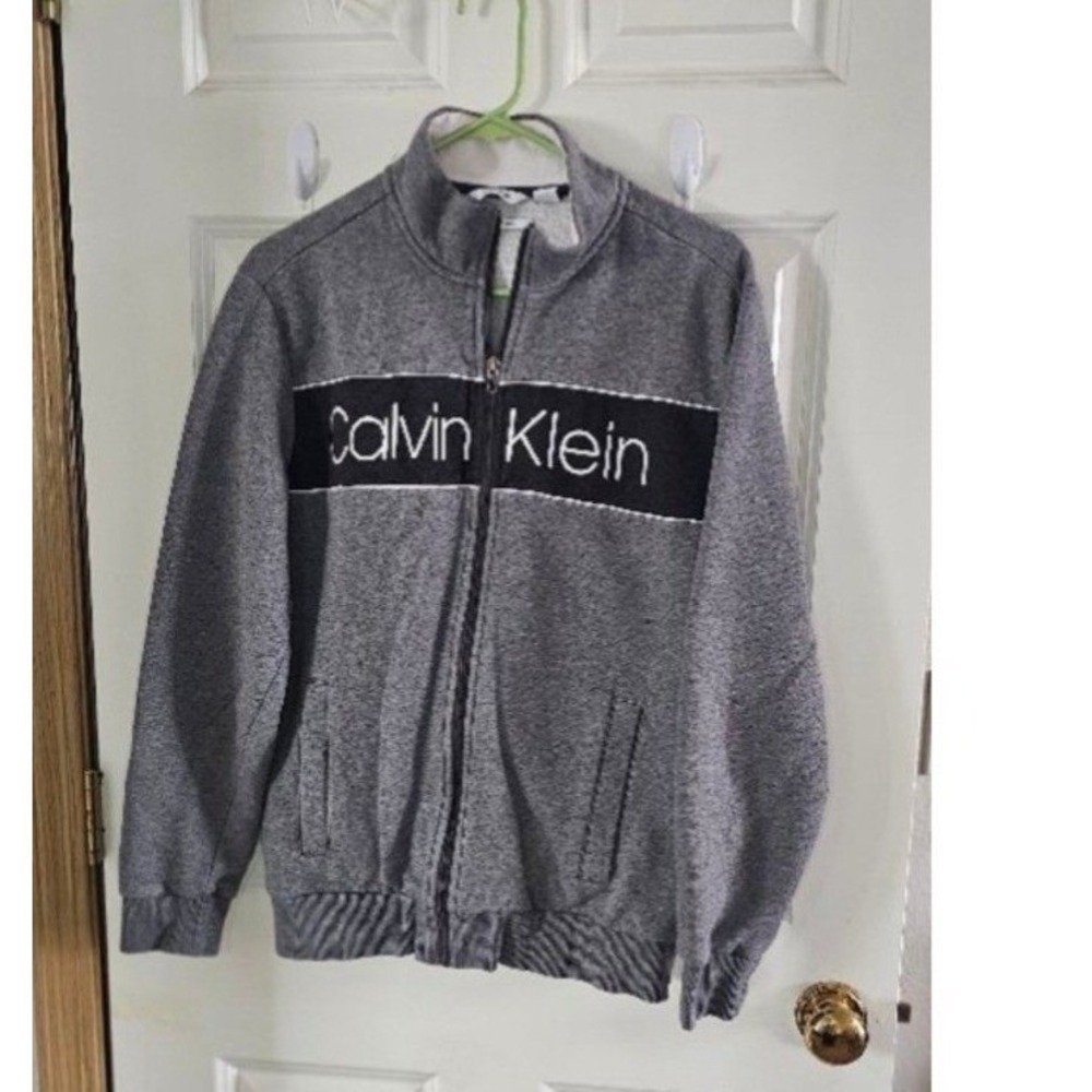 Calvin Klein Mens Gray Black full Zip Up Sweater size M